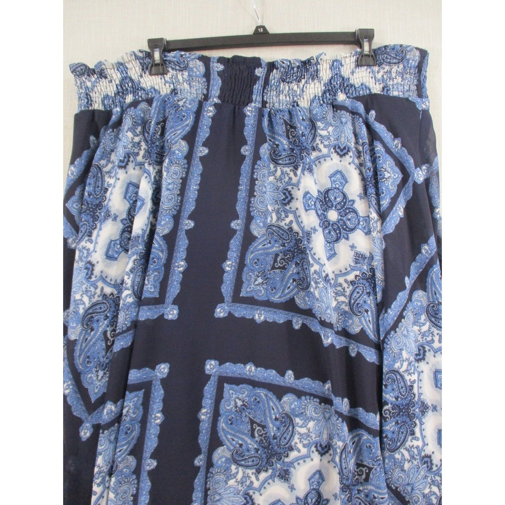 Truly 4 You Womens Navy Blue Paisley Smocked Waist Midi Skirt Large L Bandana - Picture 10 of 11